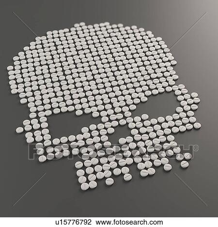 Stock Image - Skull shaped tablets, illustration. Fotosearch