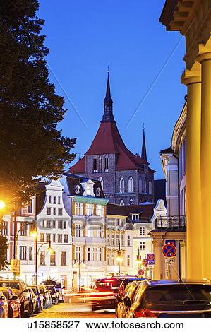 Stock Photo - St Mary's Church and architecture of Rostock Old Town Rostock, Mecklenburg-Vorpommern, Germany. Fotosearch