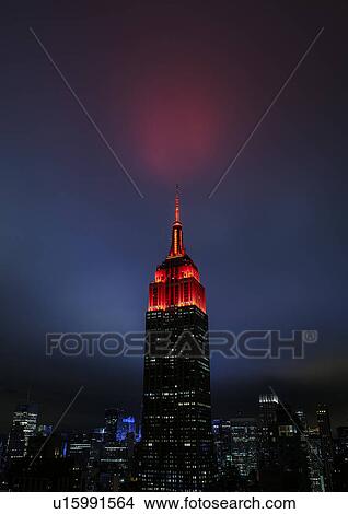 USA, New York State, New York City, Spire of Empire State Building at night View Large Photo Image Picture - USA, New York State, New York City, Spire of Empire State Building at night. Fotosearch