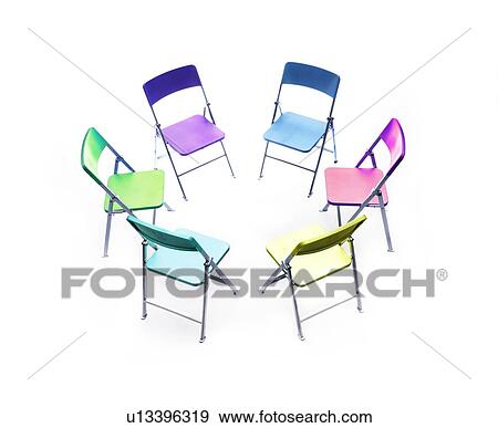 Circle of chairs of different colours View Large Photo Image Stock Photo - Circle of chairs of different colours. Fotosearch