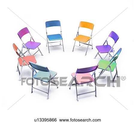 Circle of chairs of different colours View Large Photo Image Stock Photograph - Circle of chairs of different colours. Fotosearch