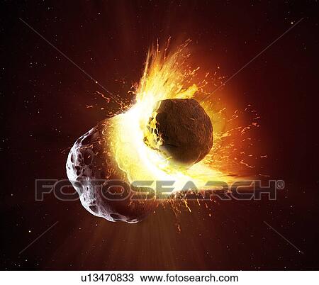 Collision between two asteroids View Large Photo Image Stock Image - Collision between two asteroids. Fotosearch