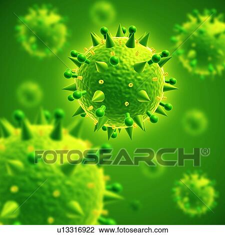 Stock Image - Influenza virus particles, illustration. Fotosearch