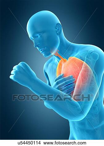 Picture - Anatomy of person coughing, illustration. Fotosearch