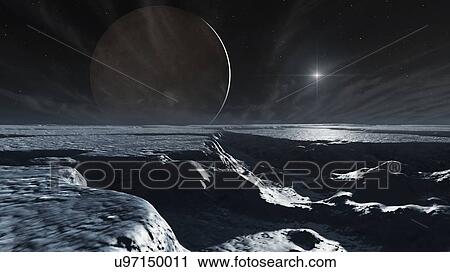 Stock Image - Artwork of Charon Seen From Pluto. Fotosearch