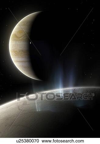 Stock Image - Artwork of Ice Geysers on Europa. Fotosearch