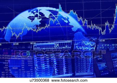 Blue screen with globe and charts View Large Photo Image Stock Photo - Blue screen with globe and charts. Fotosearch