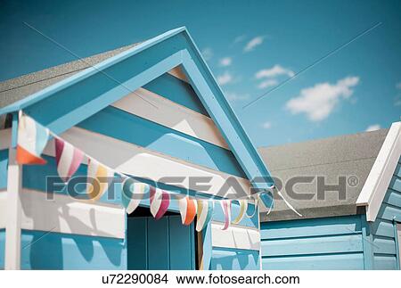 Bunting on beach hut, Southwold, Suffolk, UK View Large Photo Image Picture - Bunting on beach hut, Southwold, Suffolk, UK. Fotosearch