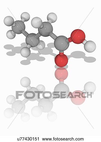 Stock Image - Butyric acid organic compound molecule. Fotosearch