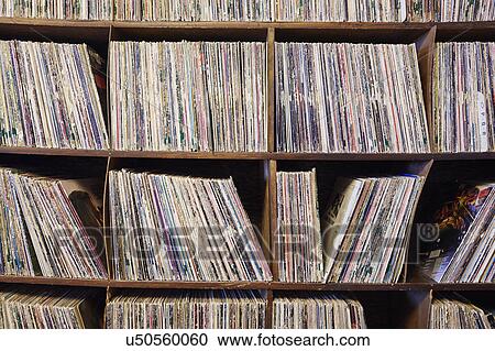 Stock Image - Collection of vinyl LP records. Fotosearch