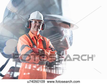 Composite image of construction worker showing full health and safety wear View Large Photo Image Stock Photo - Composite image of construction worker showing full health and safety wear. Fotosearch