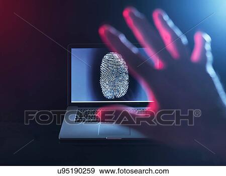 Computer Security, a finger print on a laptop illustrating a personnel password which is about to be hacked View Large Photo Image Stock Photo - Computer Security, a finger print on a laptop illustrating a personnel password which is about to be hacked. Fotosearch