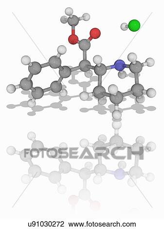 Stock Image - Dexmethylphenidate hydrochloride drug molecule. Fotosearch
