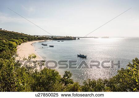 Stock Photography - Elevated view of beach and sea, Pink Beach, Lombok, Indonesia. Fotosearch