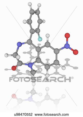 Stock Image - Flunitrazepam (Rohypnol) drug molecule. Fotosearch