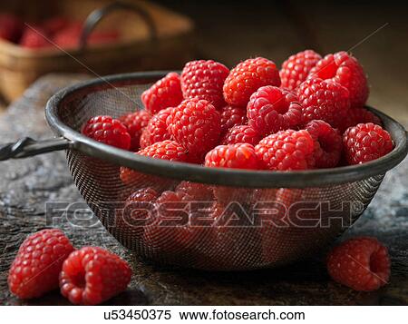 Stock Photography - Fresh organic fruit, tulameen raspberries. Fotosearch