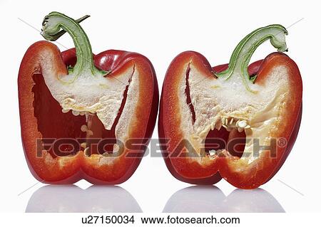 Halved red pepper against white background View Large Photo Image Picture - Halved red pepper against white background. Fotosearch