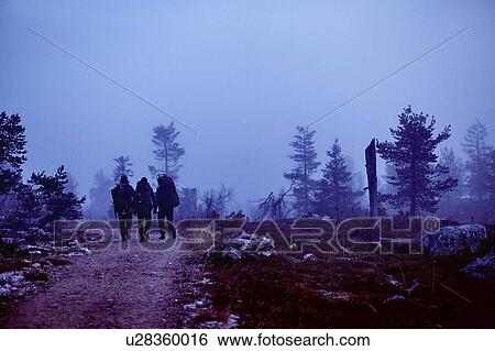 Hikers crossing rocky field at dusk, Sarkitunturi, Lapland, Finland View Large Photo Image Stock Photograph - Hikers crossing rocky field at dusk, Sarkitunturi, Lapland, Finland. Fotosearch