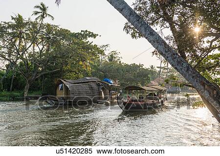 Houseboats, Kerala Backwaters, Kerala, India View Large Photo Image Stock Photography - Houseboats, Kerala Backwaters, Kerala, India. Fotosearch