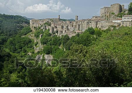 Italy, Tuscany, Sorano, Landscape with old town View Large Photo Image Stock Photo - Italy, Tuscany, Sorano, Landscape with old town. Fotosearch