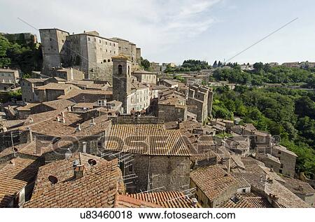 Italy, Tuscany, Sorano, Tile roofs of old town View Large Photo Image Stock Photo - Italy, Tuscany, Sorano, Tile roofs of old town. Fotosearch