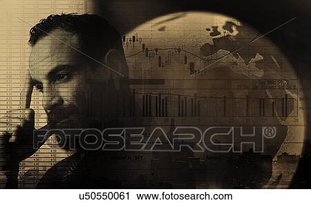 Stock Image - Man and globe, composite image. Fotosearch