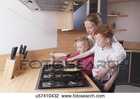 Mother, daughter (4-5) and son (8-9) preparing scrambled eggs together View Large Photo Image Stock Image - Mother, daughter (4-5) and son (8-9) preparing scrambled eggs together. Fotosearch