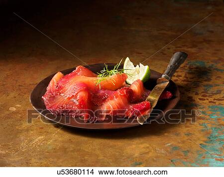 Picture - Mulled wine smoked Scottish salmon. Fotosearch