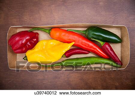 Overhead view of various chillies in box View Large Photo Image Stock Image - Overhead view of various chillies in box. Fotosearch