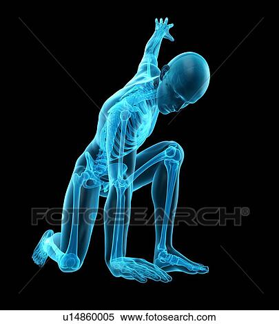 Stock Photography - Person kneeling with arm raised, illustration. Fotosearch