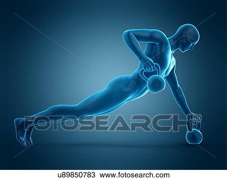 Stock Image - Person lifting kettle bells, illustration. Fotosearch