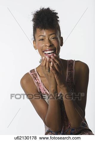 Stock Photo - Portrait of laughing fashion model. Fotosearch