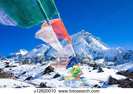 Stock Image - Prayer flags, Mount Everest Trek, Nepal. Fotosearch