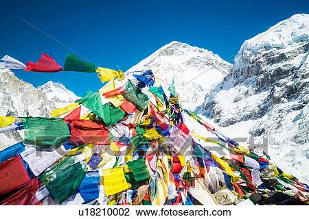 Stock Image - Prayer flags, Mount Everest Trek, Nepal. Fotosearch