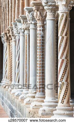 Stock Photo - Row of cloister columns at Cathedral of Monreale, Palermo, Sicily, Italy. Fotosearch