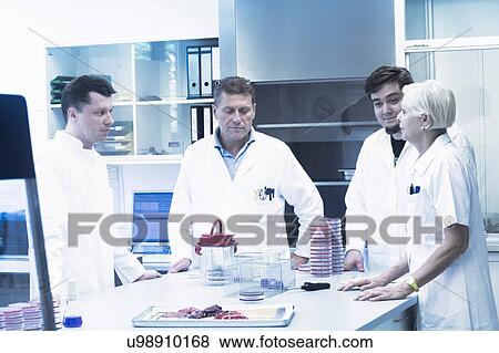 Stock Photo - Scientists discussing in laboratory. Fotosearch