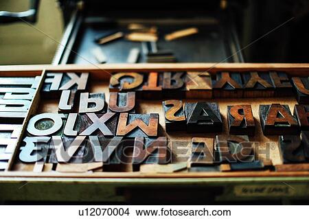 Tray of wooden letterpress letters in book arts workshop View Large Photo Image Picture - Tray of wooden letterpress letters in book arts workshop. Fotosearch