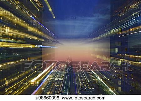 Stock Photography - USA, Boston, Massachusetts, Office buildings in digital composite. Fotosearch