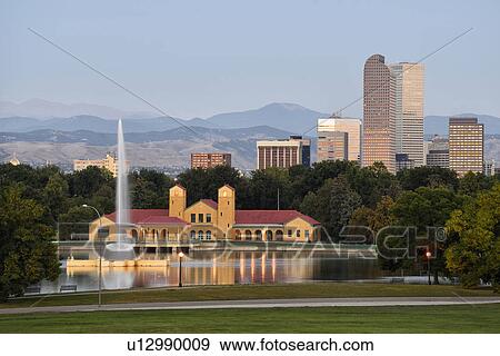 USA, Colorado, Denver, City Park with buildings in background at sunrise View Large Photo Image Stock Photo - USA, Colorado, Denver, City Park with buildings in background at sunrise. Fotosearch