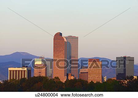 Picture - USA, Colorado, Denver, Skyline in background at dawn. Fotosearch