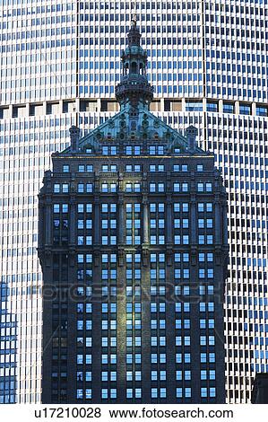 USA, New York State, New York City, Old building against modern skyscraper View Large Photo Image Stock Photo - USA, New York State, New York City, Old building against modern skyscraper. Fotosearch