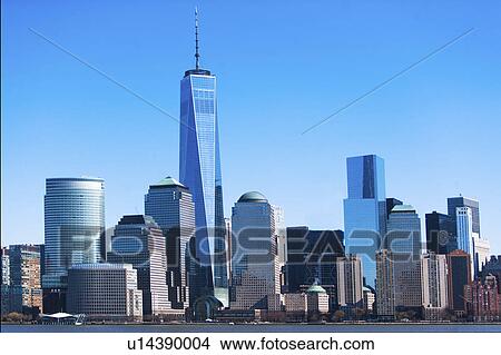 Picture - USA, New York State, New York City, Manhattan, City panorama seen across Hudson River. Fotosearch