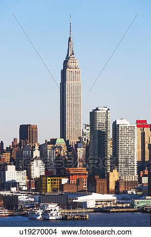 Picture - USA, New York State, New York City, Cityscape with Empire State Building and Hudson River. Fotosearch