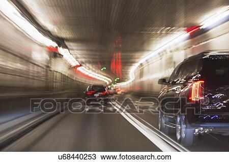 Stock Image - USA, New York State, New York City, Traffic in Lincoln Tunnel. Fotosearch