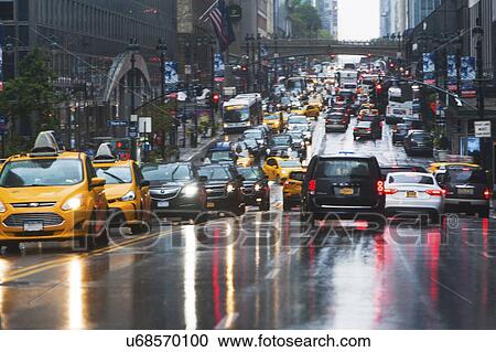 USA, New York State, New York City, Manhattan, Car traffic View Large Photo Image Stock Image - USA, New York State, New York City, Manhattan, Car traffic. Fotosearch
