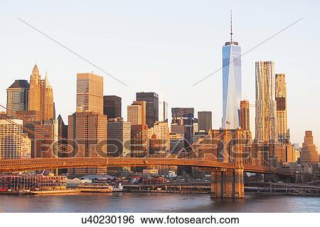 USA, New York State, New York City, Manhattan, Brooklyn Bridge at sunrise View Large Photo Image Stock Photograph - USA, New York State, New York City, Manhattan, Brooklyn Bridge at sunrise. Fotosearch