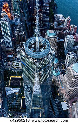 Stock Photograph - USA, New York State, New York City, Aerial view of One World Trade Center building. Fotosearch