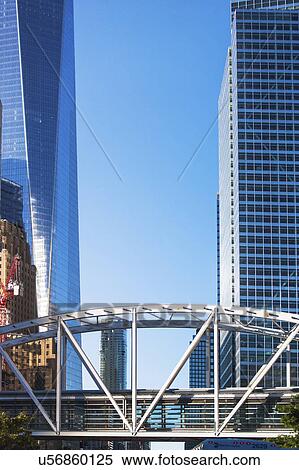 Stock Photography - USA, New York State, New York City, Overpass with skyscrapers in background. Fotosearch