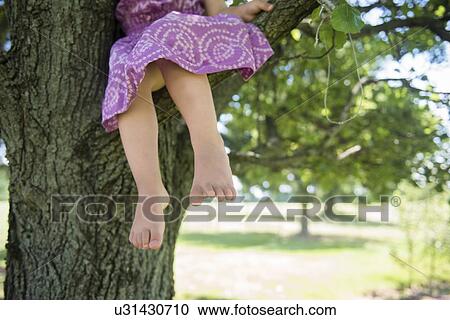 Stock Image - USA, Pennsylvania, Washington Crossing, Girl (2-3) climbing on tree. Fotosearch