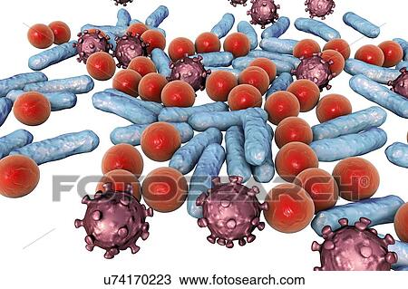 Stock Image - Various microbes, illustration. Fotosearch